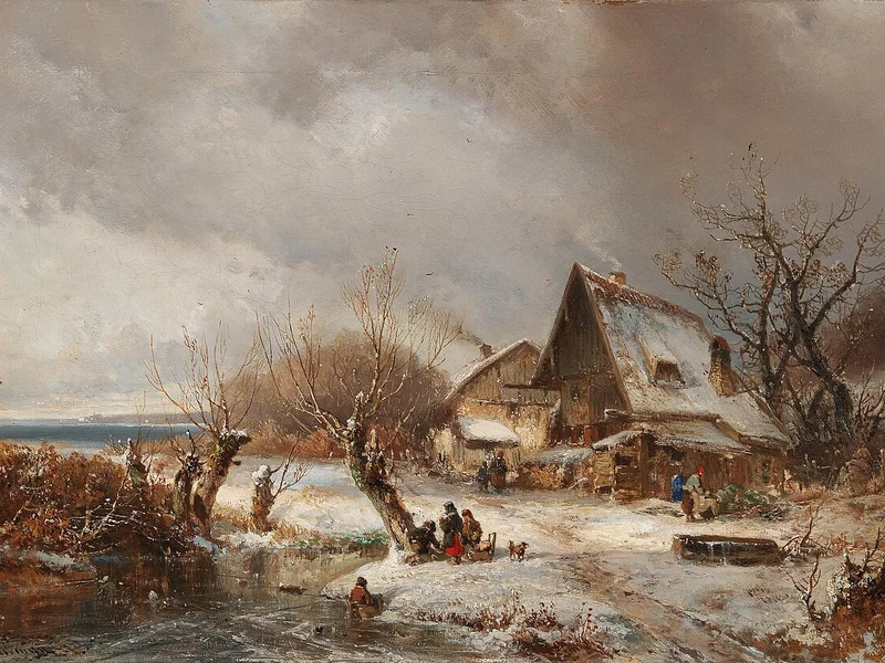 1824-Adolf Stademann - Paesaggio invernale con fattoria